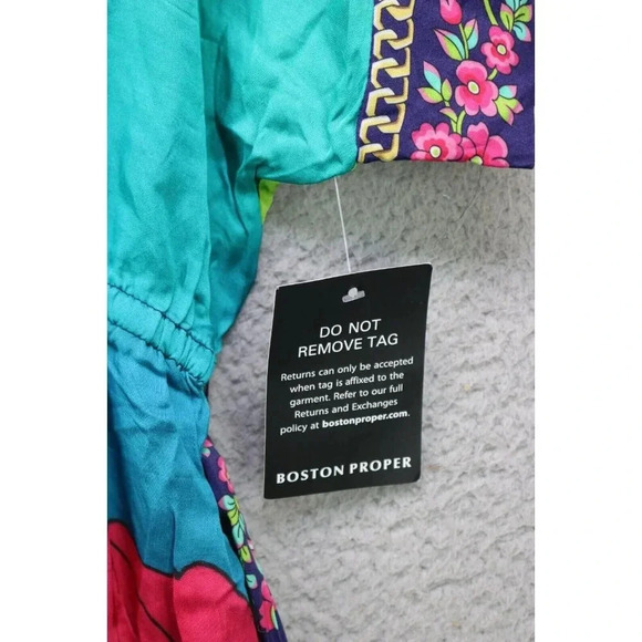 Boston Proper Silky Floral Dress-Size Small-Belted-Cold Shoulder-New w/Tags - Picture 5 of 11